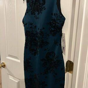 Chic Teal and Black Floral Midi Dress